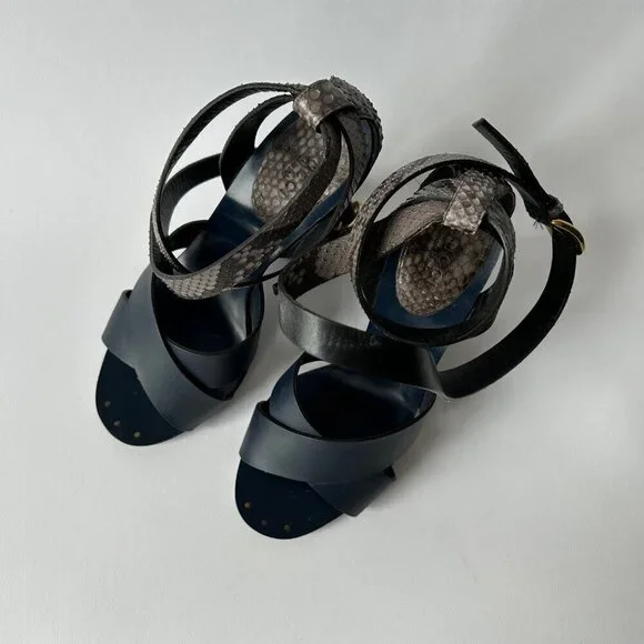 GUCCI BLUE CANDY STACKED PYTHON STACKED HEEL SANDALS SIZE 36 - Picture 4 of 7